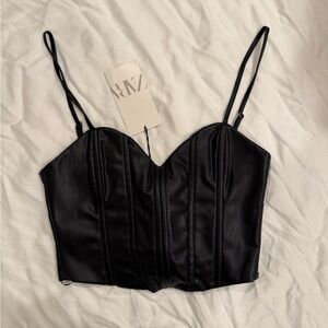 Zara Black Faux Leather Crop Top
